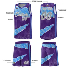 Purple Light Blue-White Tear Graffiti Pattern Basketball Jersey 5