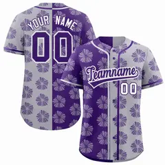 Purple Light Gray Split Flower Graffiti Baseball Jersey 1
