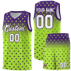 Purple Light Green Gradient Star Pattern Basketball Jersey Sets 1