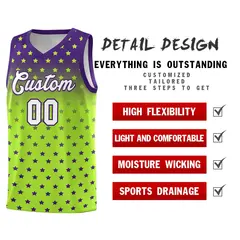 Purple Light Green Gradient Star Pattern Basketball Jersey Sets 2