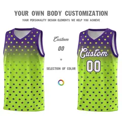 Purple Light Green Gradient Star Pattern Basketball Jersey Sets 3