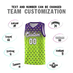 Purple Light Green Gradient Star Pattern Basketball Jersey Sets 4