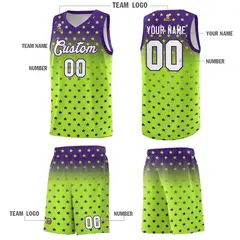 Purple Light Green Gradient Star Pattern Basketball Jersey Sets 5