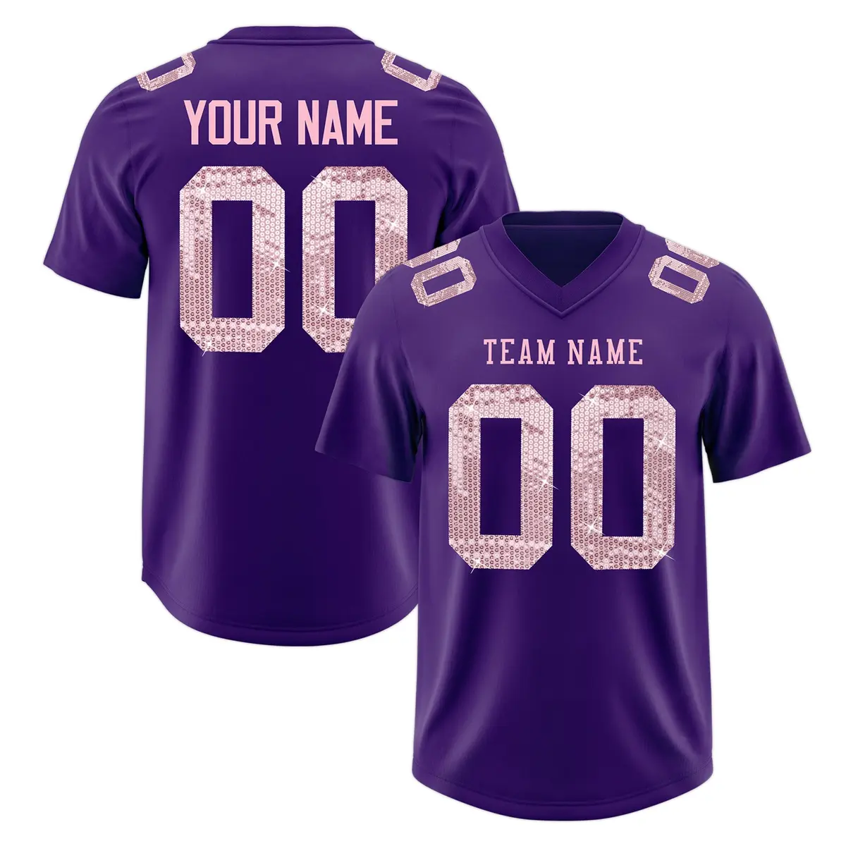 Purple Light Pink Sequin Lettering Football Jersey