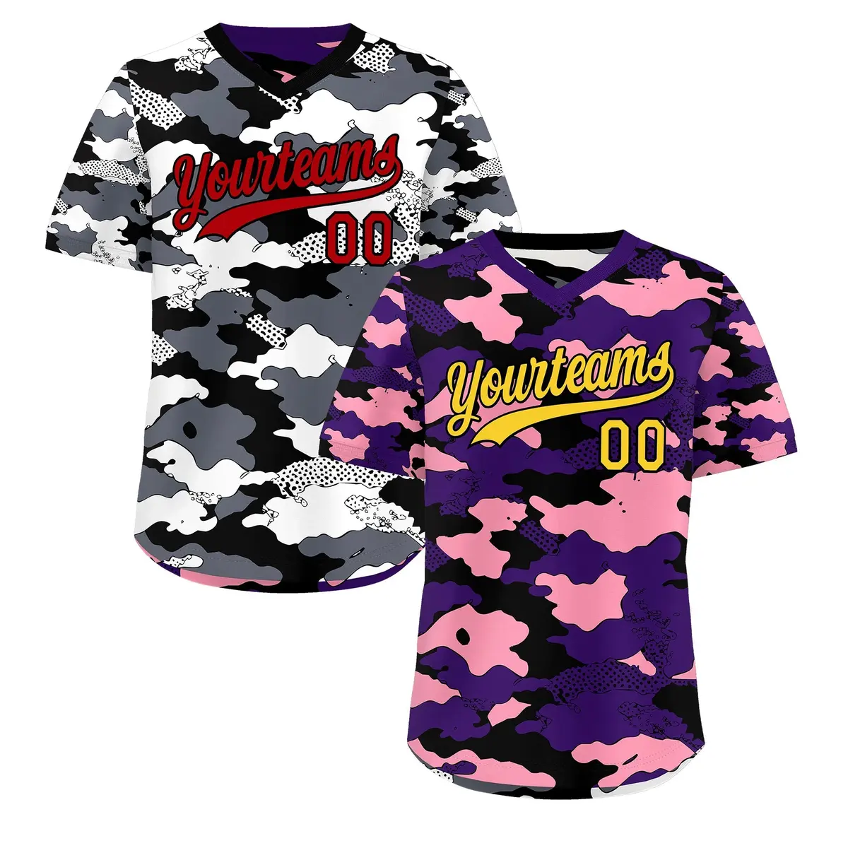 Purple Light Pink White Camo Reversible Pullover Baseball Jersey