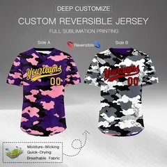Purple Light Pink White Camo Reversible Pullover Baseball Jersey 2
