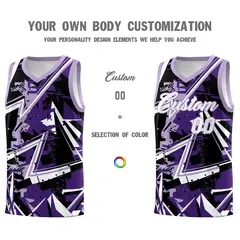 Purple Light Purple Abstract Graffiti Basketball Jersey 3