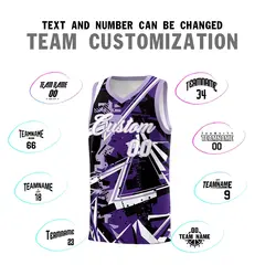 Purple Light Purple Abstract Graffiti Basketball Jersey 4