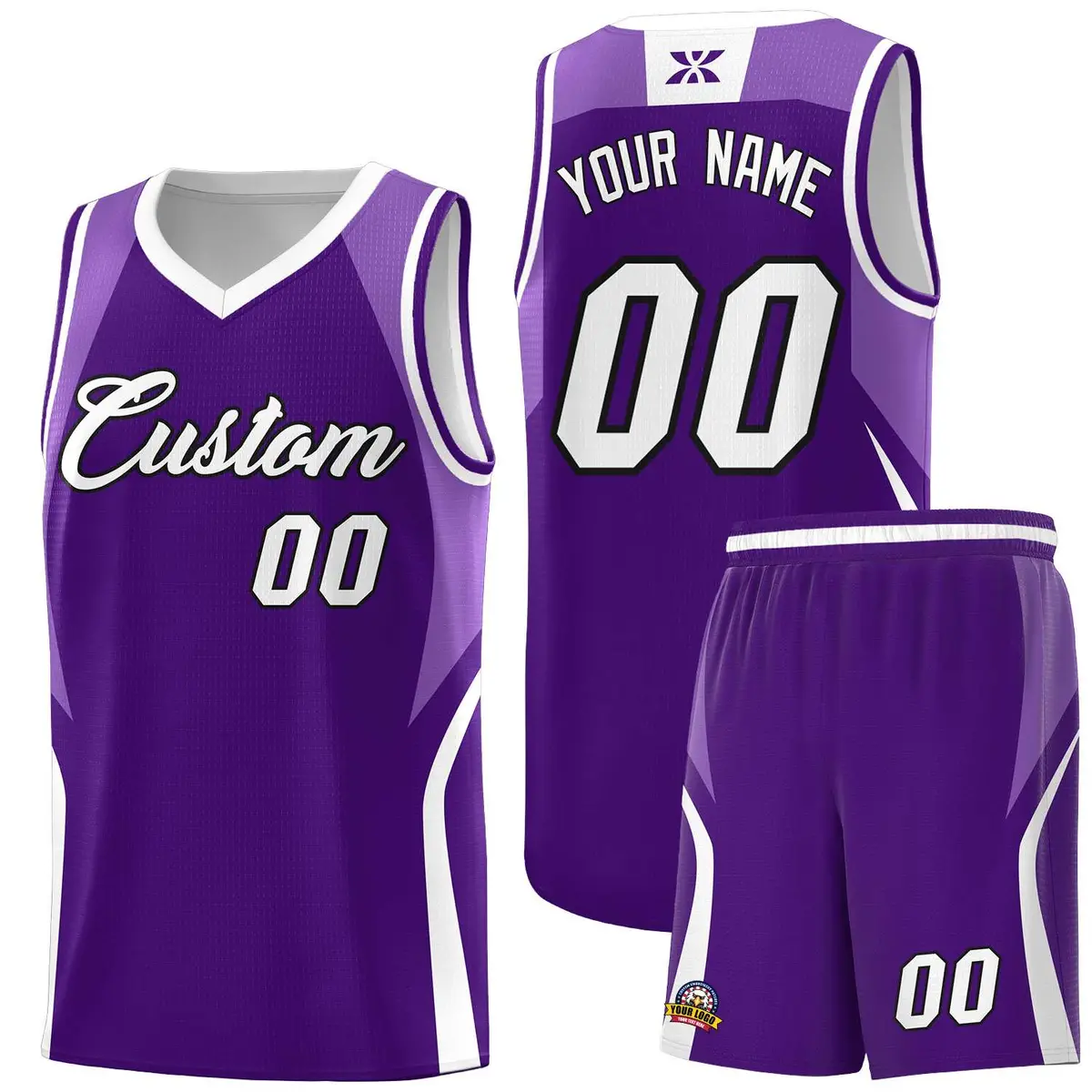 Purple Light Purple and White Color Block Basketball Jersey
