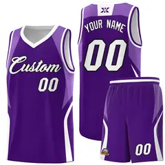 Purple Light Purple and White Color Block Basketball Jersey
