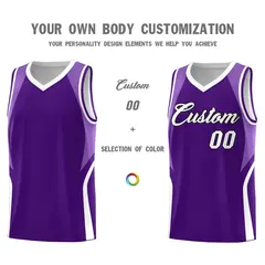 Purple Light Purple and White Color Block Basketball Jersey 3