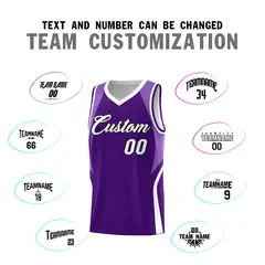 Purple Light Purple and White Color Block Basketball Jersey 4