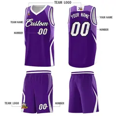 Purple Light Purple and White Color Block Basketball Jersey 5