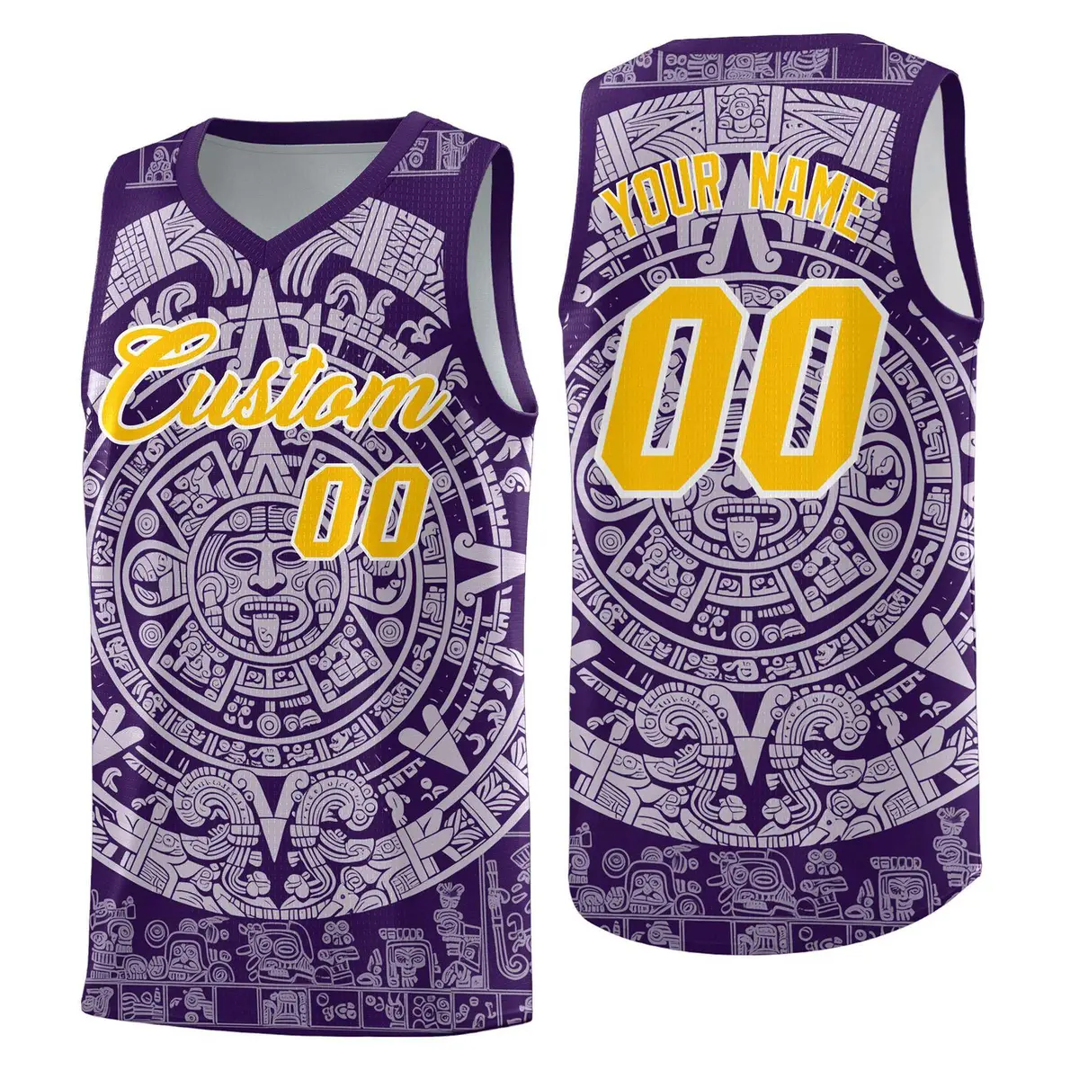 Purple Light Purple Aztec Sun Stone Graffiti Basketball Jersey