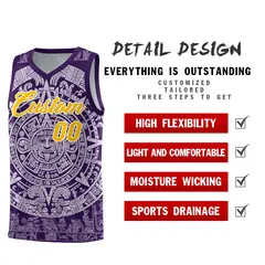 Purple Light Purple Aztec Sun Stone Graffiti Basketball Jersey 2