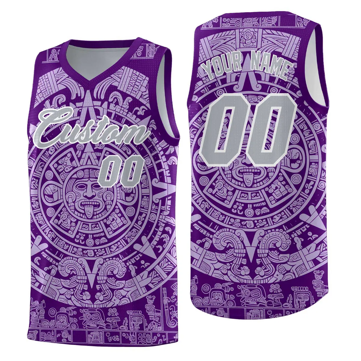 Purple Light Purple Aztec Sun Stone Graffiti Wrinkle-Resistant Basketball Jersey