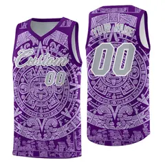 Purple Light Purple Aztec Sun Stone Graffiti Wrinkle-Resistant Basketball Jersey 1