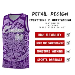 Purple Light Purple Aztec Sun Stone Graffiti Wrinkle-Resistant Basketball Jersey 2