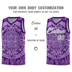 Purple Light Purple Aztec Sun Stone Graffiti Wrinkle-Resistant Basketball Jersey 3