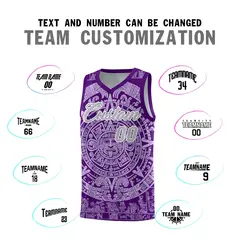 Purple Light Purple Aztec Sun Stone Graffiti Wrinkle-Resistant Basketball Jersey 4