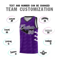 Purple Light Purple Bat Pattern Halloween Basketball Jersey 4