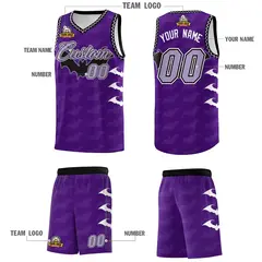 Purple Light Purple Bat Pattern Halloween Basketball Jersey 5