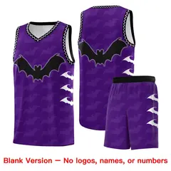 Purple Light Purple Bat Pattern Halloween Basketball Jersey 7