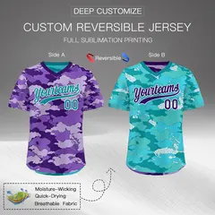 Purple Light Purple Bright Green Camo Reversible Pullover Baseball Jersey 2