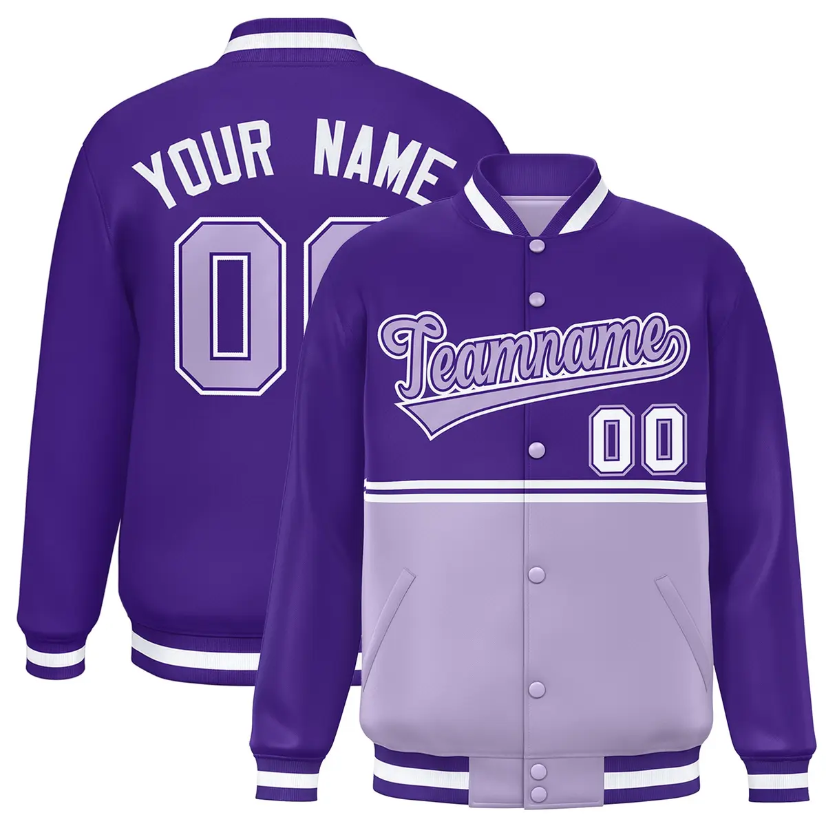 Purple Light Purple Color Block Varsity Letterman Jacket