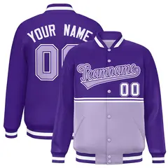 Purple Light Purple Color Block Varsity Letterman Jacket