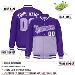 Purple Light Purple Color Block Varsity Letterman Jacket 2