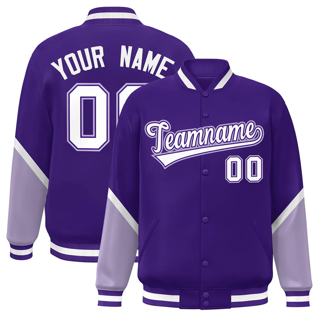 Purple Light Purple Color Block Varsity Letterman Jacket