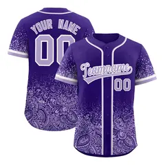 Purple Light Purple Floral Gradient Full Button Baseball Jersey 1