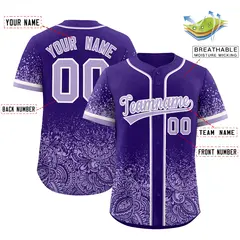Purple Light Purple Floral Gradient Full Button Baseball Jersey 2