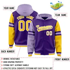 Purple Light Purple-Gold Varsity Three Stripes Raglan Jacket Hoodie 4