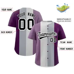 Purple Light Purple Gray Pride Month Color Block Baseball Jersey 2