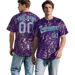 Purple Light Purple Metallic Gold Splatter Baseball Jersey 1