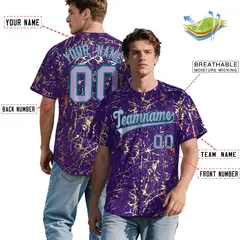 Purple Light Purple Metallic Gold Splatter Baseball Jersey 2