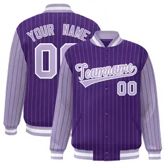 Purple Light Purple Pinstripe Raglan Full-Snap Letterman Baseball Jacket