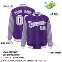 Purple Light Purple Pinstripe Raglan Full-Snap Letterman Baseball Jacket 2