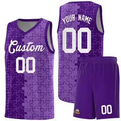 Purple Light Purple Puzzle Pattern Splid Basketball Kits 1