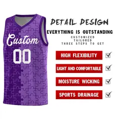 Purple Light Purple Puzzle Pattern Splid Basketball Kits 2