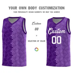 Purple Light Purple Puzzle Pattern Splid Basketball Kits 3