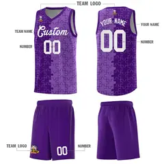 Purple Light Purple Puzzle Pattern Splid Basketball Kits 5