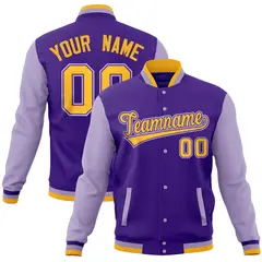 Purple Light Purple Raglan Full-Snap Varsity Letterman Baseball Jacket