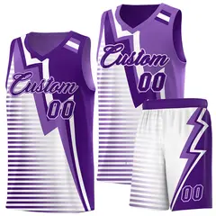 Purple Light Purple White Gradient Lightning Stripe Reversible Basketball Jersey Sets