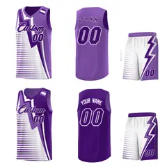 Purple Light Purple White Gradient Lightning Stripe Reversible Basketball Jersey Sets 2