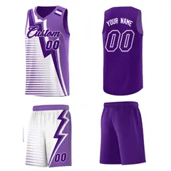 Purple Light Purple White Gradient Lightning Stripe Reversible Basketball Jersey Sets 5