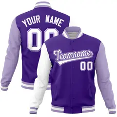 Purple Light Purple-White Raglan Full-Snap Varsity Letterman Jacket