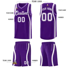 Purple Light Purple-White Ribbon Pattern Basketball Kits 5